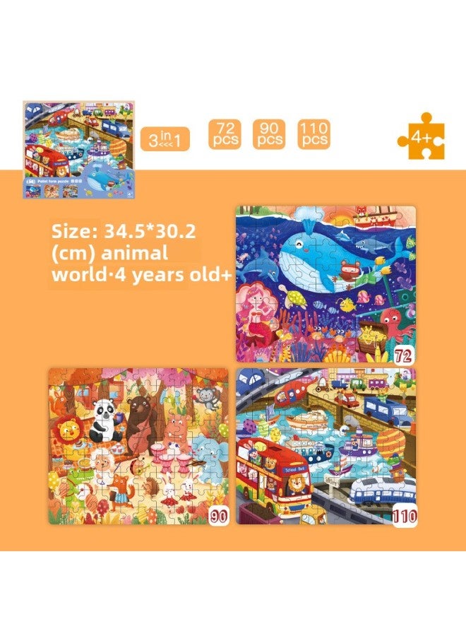 لعبة أطفال تعليمية على شكل ديناصور 3D - Puzzle خشبي لتطوير الذكاء للرضع - ألعاب ساحة روسية - لون: عالم الحيوانات 3 في 1 - Image 1